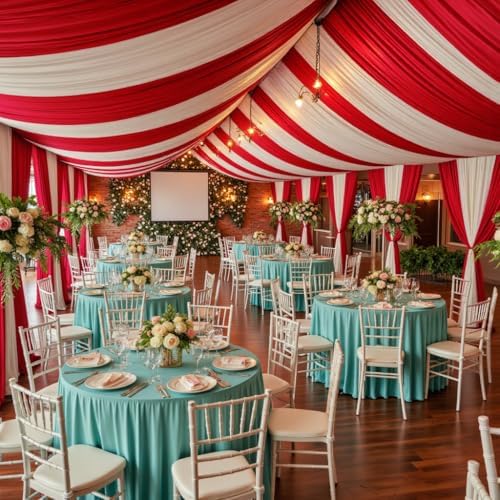 20FT x 50FT Red Ceiling Drapes for Christmas Party Decor in 60"W x 600"L (Pack of 4) in Red, alternate view 3