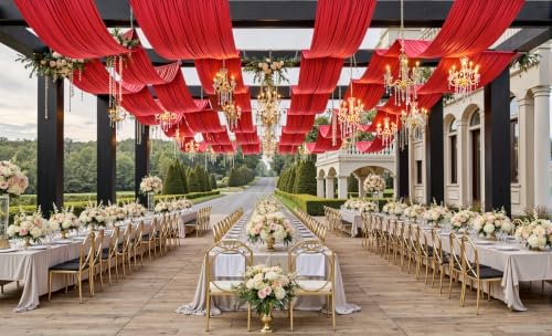 20FT x 50FT Red Ceiling Drapes for Christmas Party Decor in 60"W x 600"L (Pack of 4) in Red, alternate view 4