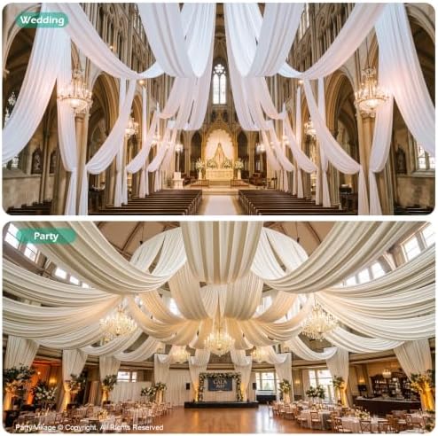 20FT x 50FT White Ceiling Drapes for Wedding Party Decor, alternate view 6