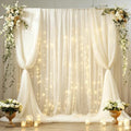 20ft x 8ft Ivory Backdrop Curtain Panels with Lights String for Parties, Sheer Tulle Wedding Backdrop Drapes for