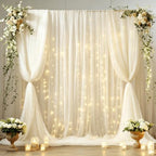 20ft x 8ft Ivory Backdrop Curtain Panels with Lights String for Parties, Sheer Tulle Wedding Backdrop Drapes for