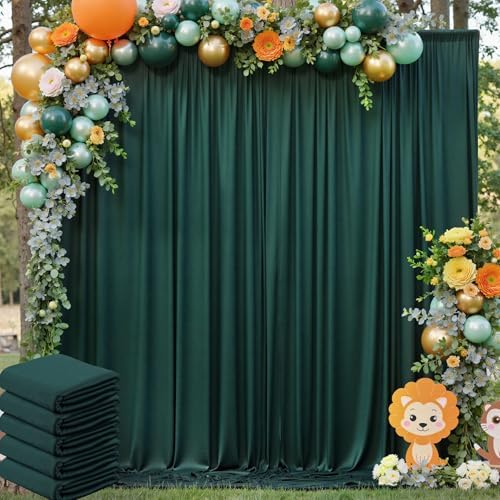 20ft x 8ft Wrinkle Free Hunter Green Backdrop Curtain for Jungle Parties, 4 Panels 5×8ft Soft Silky Green