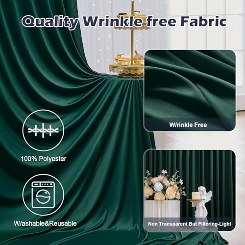 20ft x 8ft Wrinkle Free Hunter Green Backdrop Curtain for Jungle Parties, 4 Panels 5×8ft Soft Silky Green, alternate view 2