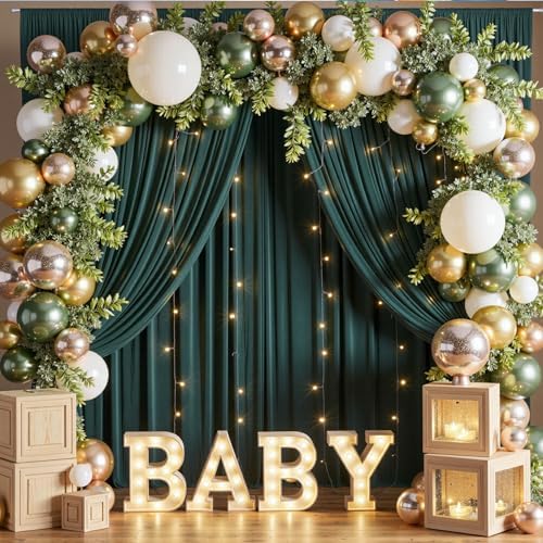 20ft x 8ft Wrinkle Free Hunter Green Backdrop Curtain for Jungle Parties, 4 Panels 5×8ft Soft Silky Green, alternate view 6