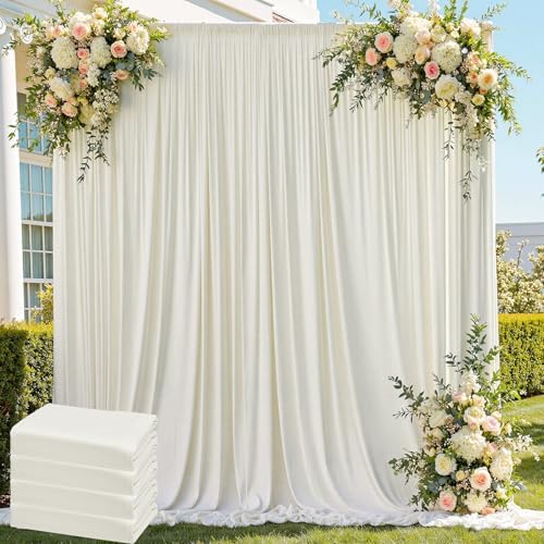 20ft x 8ft Wrinkle Free Ivory Backdrop Curtain for Parties, 4 Panels 5x8ft Silky Polyester Ivory Wedding