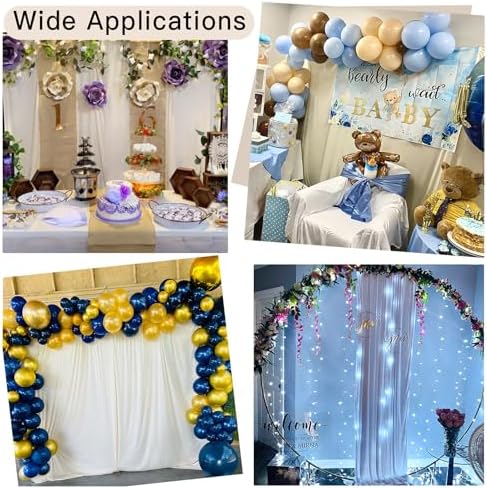 20ft x 8ft Wrinkle Free Ivory Backdrop Curtain for Parties, 4 Panels 5x8ft Silky Polyester Ivory Wedding, alternate view 3