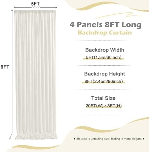 20ft x 8ft Wrinkle Free Ivory Backdrop Curtain for Parties, 4 Panels 5x8ft Silky Polyester Ivory Wedding, alternate view 5