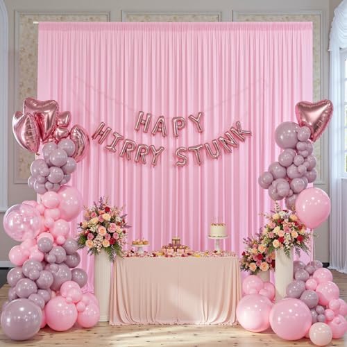 20ft x 8ft Wrinkle Free Pink Backdrop Curtain for Parties, 4 Panels 5×8ft Silky Polyester Light Pink Photo, alternate view 6