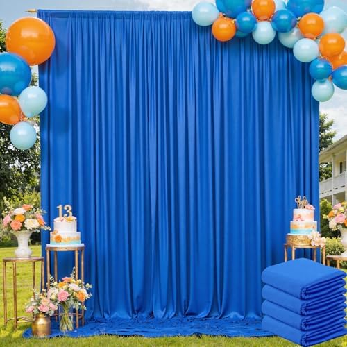 20ft x 8ft Wrinkle Free Royal Blue Backdrop Curtain for Parties, 4 Panels 5×8ft Silky Polyester Blue Photo