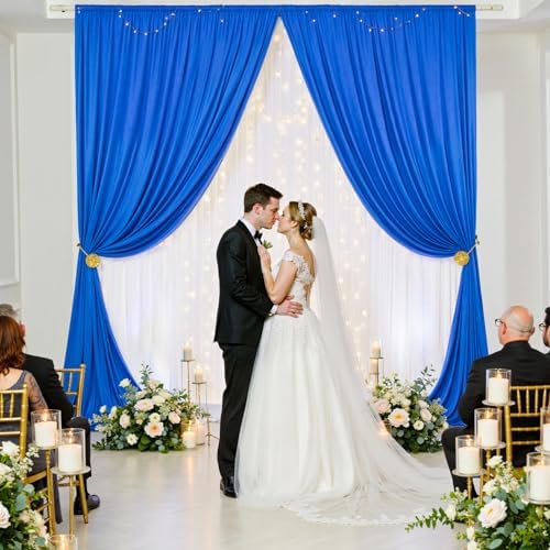 20ft x 8ft Wrinkle Free Royal Blue Backdrop Curtain for Parties, 4 Panels 5×8ft Silky Polyester Blue Photo, alternate view 6