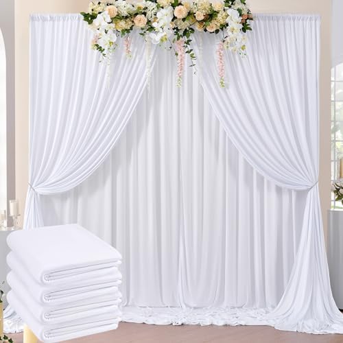 20ft x 8ft Wrinkle Free White Backdrop Curtains for Parties, 4 Panels Thick Polyester Photo Backdrop Drapes for
