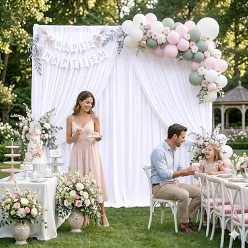 20ft x 8ft Wrinkle Free White Backdrop Curtains for Parties, 4 Panels Thick Polyester Photo Backdrop Drapes for, alternate