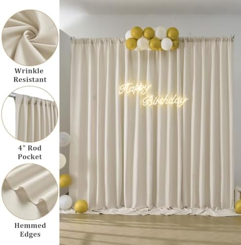 20ftx10ft Beige Backdrop Curtain for Parties, Thick Wrinkle Resistant 4 Panels 10 ft Long Polyester Wedding, alternate view 2
