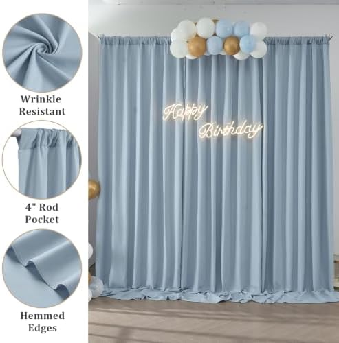 20ftx10ft Dusty Blue Backdrop Curtain Panels for Parties, 4 Panels Thick Wrinkle Resistant 10 ft Long Polyester, alternate