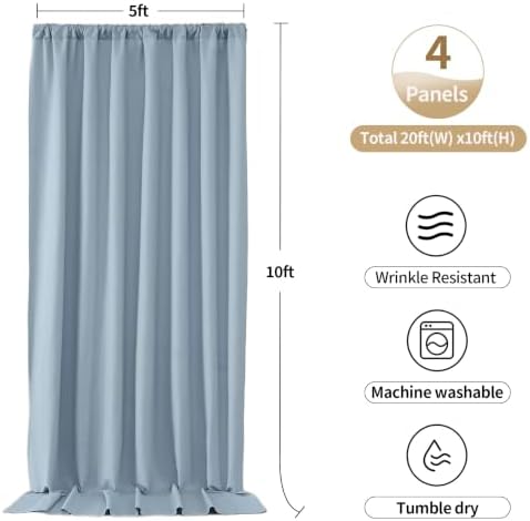 20ftx10ft Dusty Blue Backdrop Curtain Panels for Parties, 4 Panels Thick Wrinkle Resistant 10 ft Long Polyester, alternate