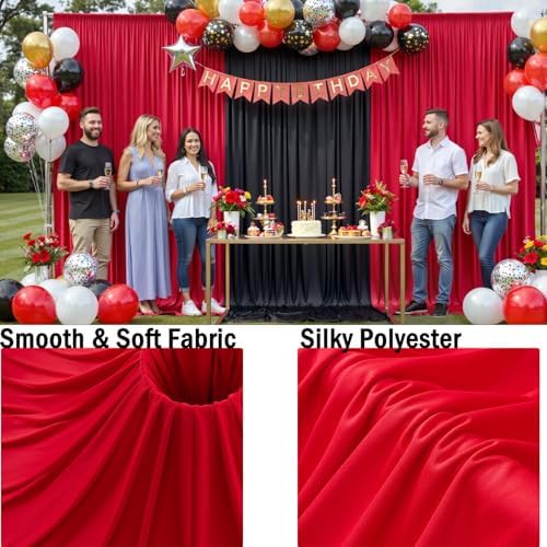 20ftx10ft Red Backdrop Curtains for Parties, Wrinkle Free 4 Panels Silky Polyester Photo Backdrop Drapes Back, alternate view