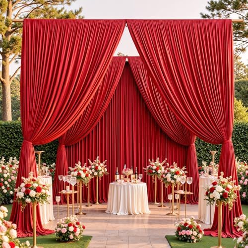20ftx10ft Red Backdrop Curtains for Parties, Wrinkle Free 4 Panels Silky Polyester Photo Backdrop Drapes Back, alternate view