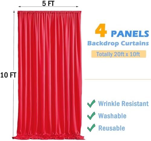20ftx10ft Red Backdrop Curtains for Parties, Wrinkle Free 4 Panels Silky Polyester Photo Backdrop Drapes Back, alternate view