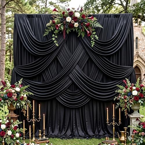 20ftx10ft Wrinkle Free Black Backdrop Curtain for Parties, 4 Panels 5x10ft Silky Polyester Photo Backdrop Drapes