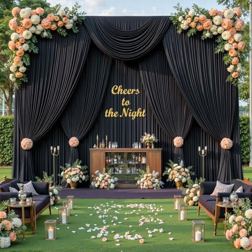 20ftx10ft Wrinkle Free Black Backdrop Curtain for Parties, 4 Panels 5x10ft Silky Polyester Photo Backdrop Drapes, alternate