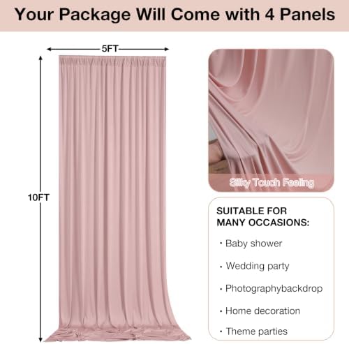20ftx10ft Wrinkle Free Dusty Pink Backdrop Curtains for Parties, Silky Polyester Photo Backdrop Drapes 4 Panels, alternate
