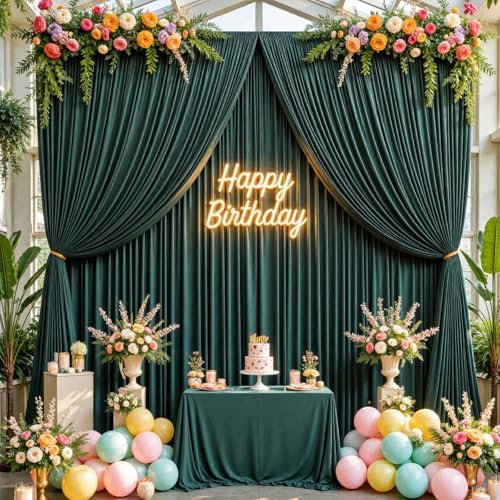 20ftx10ft Wrinkle Free Hunter Green Backdrop Curtains for Party Background, 4 Panels Silky Fabric Green Photo, alternate view