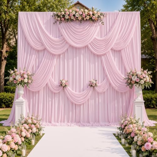 20ftx10ft Wrinkle Free Light Pink Backdrop Curtains for Parties, Silky Polyester Photo Backdrop Drapes 4 Panels, alternate