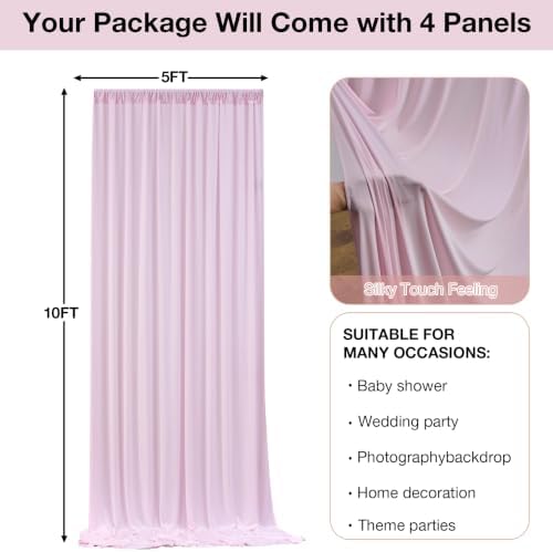 20ftx10ft Wrinkle Free Light Pink Backdrop Curtains for Parties, Silky Polyester Photo Backdrop Drapes 4 Panels, alternate