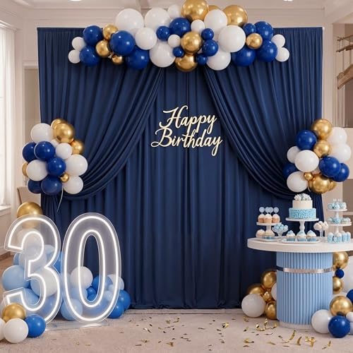 20ftx10ft Wrinkle Free Navy Blue Backdrop Curtains for Parties, 4 Panels 5x10ft Silky Polyester Photo Backdrop, alternate