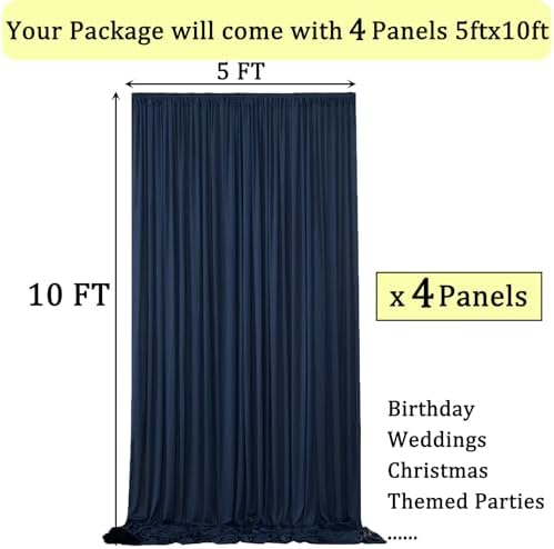 20ftx10ft Wrinkle Free Navy Blue Backdrop Curtains for Parties, 4 Panels 5x10ft Silky Polyester Photo Backdrop, alternate