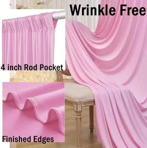 20ftx10ft Wrinkle Free Pink Backdrop Curtain for Parties, 4 Panels Silky Polyester Photo Backdrop Drapes Back, alternate view