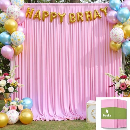20ftx10ft Wrinkle Free Pink Backdrop Curtain for Parties, 4 Panels Silky Polyester Photo Backdrop Drapes Back, alternate view