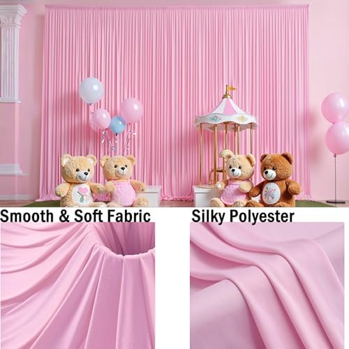 20ftx10ft Wrinkle Free Pink Backdrop Curtain for Parties, 4 Panels Silky Polyester Photo Backdrop Drapes Back, alternate view