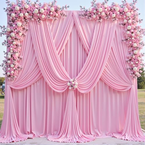 20ftx10ft Wrinkle Free Pink Backdrop Curtain for Parties, 4 Panels Silky Polyester Photo Backdrop Drapes Back, alternate view