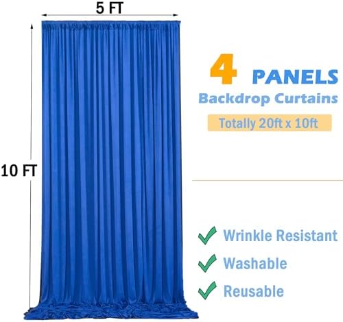 20ftx10ft Wrinkle Free Royal Blue Backdrop Curtains for Parties, 4 Panels Silky Polyester Photo Backdrop Drapes, alternate