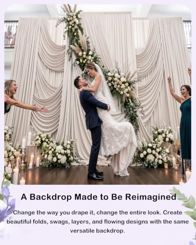 20ftx12ft Beige Backdrop Curtain for Wedding & All Parties in W5' x H12'(4 panels) in Beige, alternate view 3