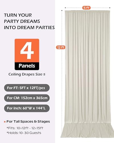 20ftx12ft Beige Backdrop Curtain for Wedding & All Parties in W5' x H12'(4 panels) in Beige, alternate view 4