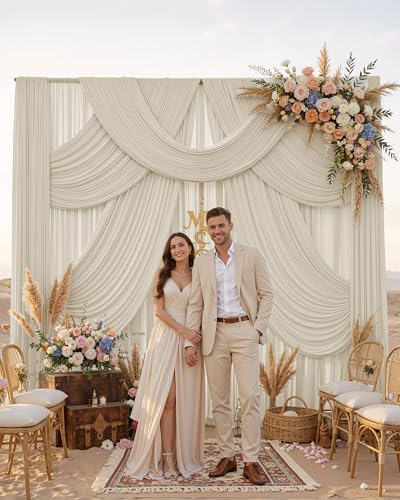 20ftx12ft Beige Backdrop Curtain for Wedding & All Parties in W5' x H12'(4 panels) in Beige, alternate view 6