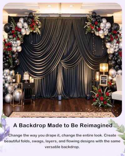 20ftx12ft Black Backdrop Curtain for Wedding & All Halloween Parties in W5' x H12'(4 panels) in Black, alternate view 2