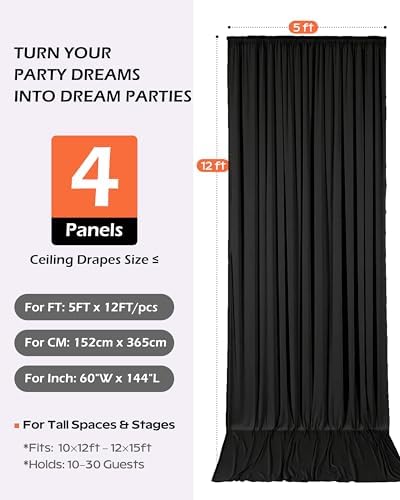 20ftx12ft Black Backdrop Curtain for Wedding & All Halloween Parties in W5' x H12'(4 panels) in Black, alternate view 4
