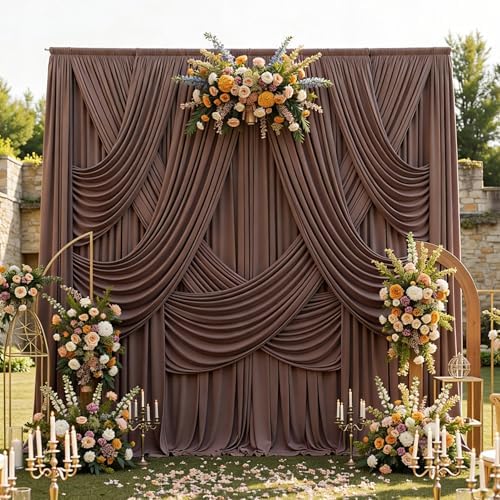 20ftx12ft Brown Backdrop Curtains for Parties, Wrinkle Free Polyester Brown Photo Backdrop Drapes 4 Panels 12 ft