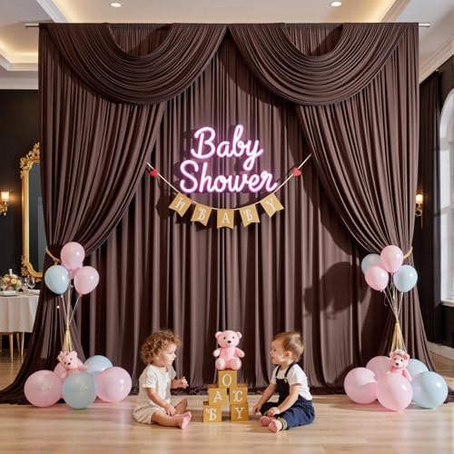20ftx12ft Brown Backdrop Curtains for Parties, Wrinkle Free Polyester Brown Photo Backdrop Drapes 4 Panels 12 ft, alternate