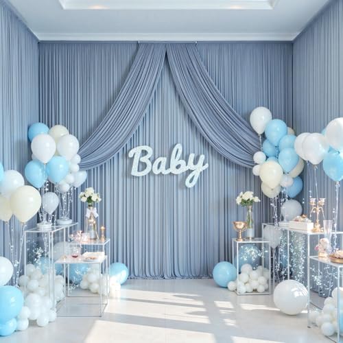 20FTx12FT Dusty Blue Backdrop Curtains for Weddings, Birthdays and Photos in W5' x H12'(4 panels) in Dusty Blue, alternate