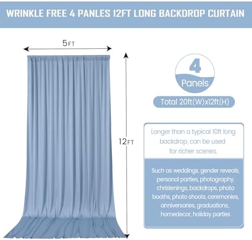 20FTx12FT Dusty Blue Backdrop Curtains for Weddings, Birthdays and Photos in W5' x H12'(4 panels) in Dusty Blue, alternate