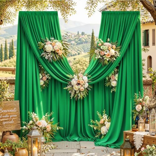 20FTx12FT Green Backdrop Curtains for Weddings, Birthdays and Photography in W5' x H12'(4 panels) in Green