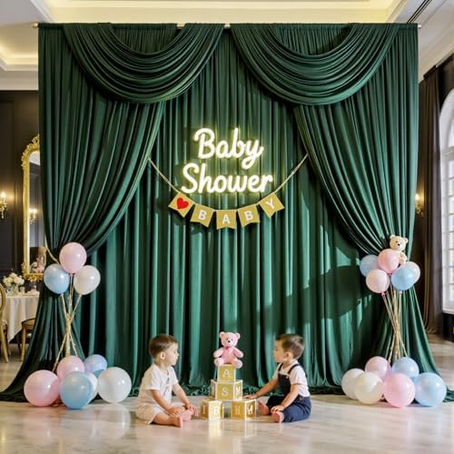 20ftx12ft Hunter Green Backdrop Curtains for Parties, Wrinkle Free Polyester Hunter Green Photo Backdrop Drapes, alternate