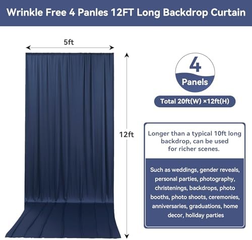 20FTx12FT Navy Blue Backdrop Curtains for Weddings, Birthdays and Labor Day in W5' x H12'(4 panels) in navy blue, alternate