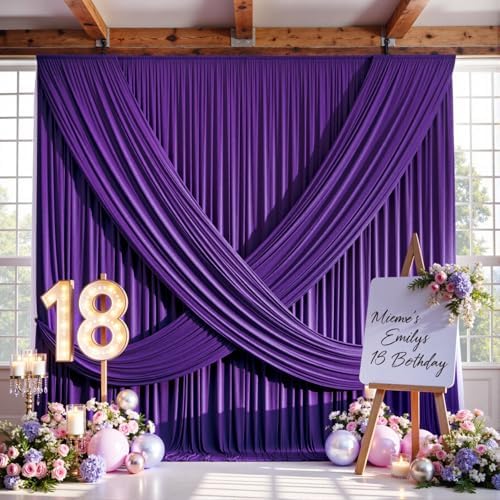20FTx12FT Purple Backdrop Curtains for Weddings, Birthdays and Photography in W5' x H12'(4 panels) in Purple, alternate view