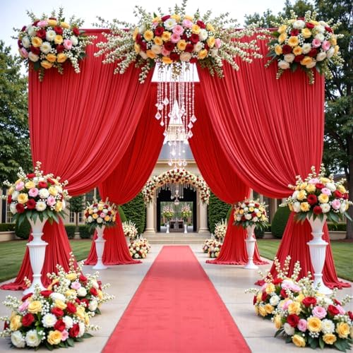 20FTx12FT Red Backdrop Curtains for Weddings Party, Birthdays and Labor Day in W5' x H12'(4 panels) in Red, alternate view 6