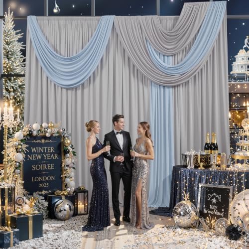 20FTx12FT Silver Backdrop Curtains for Weddings, Birthdays and Photography in W5' x H12'(4 panels) in Sliver, alternate view